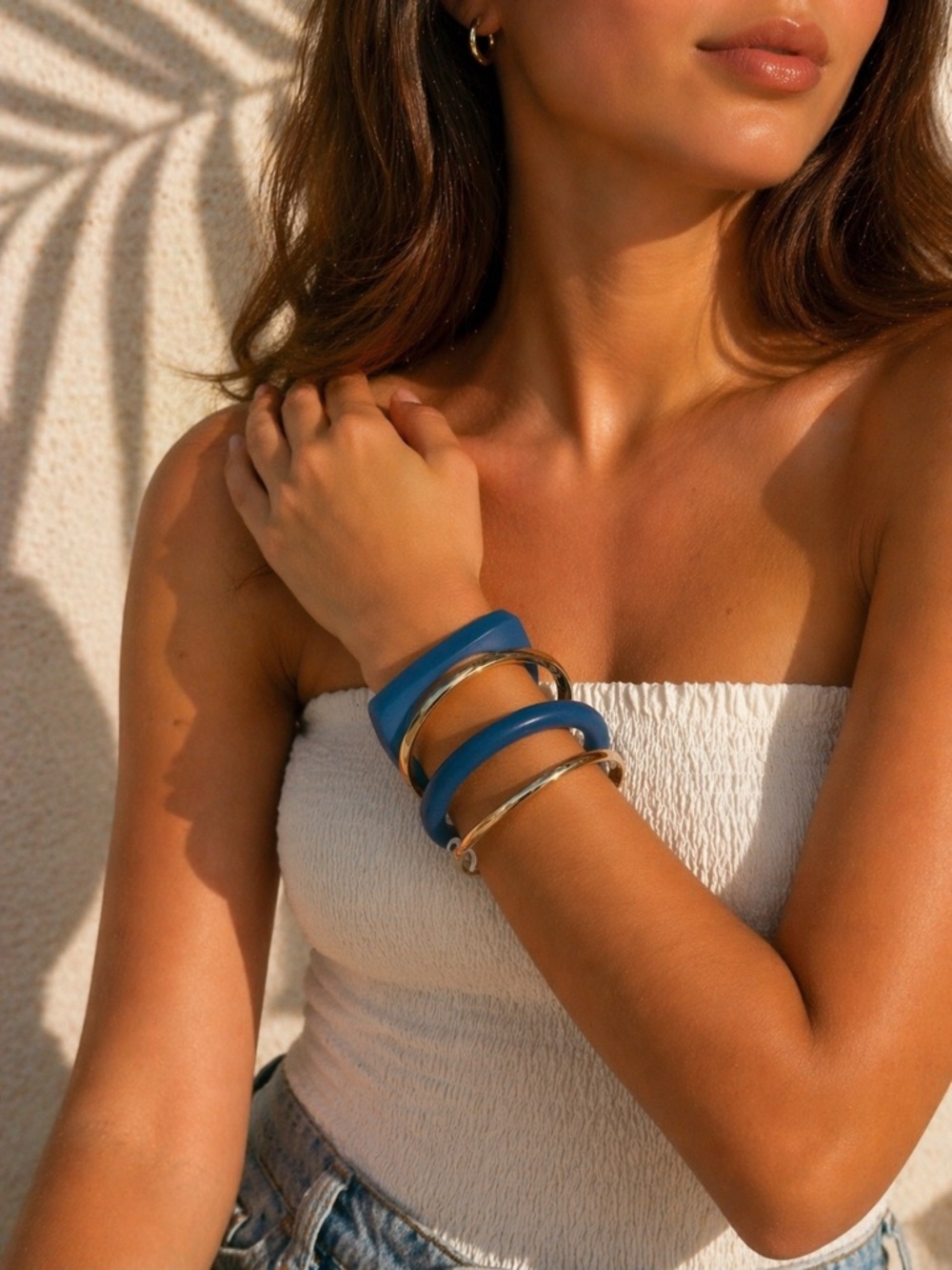 Zara Blue Resin and Gold-Tone Bangle Set - Women Jewelry